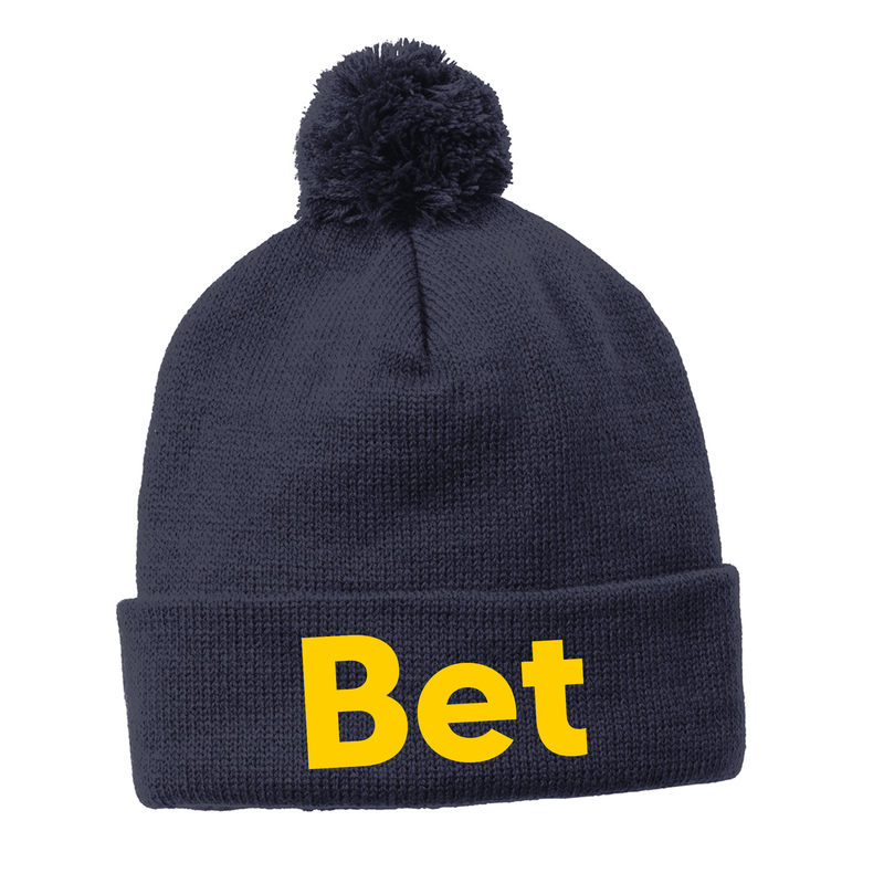 Bet Solid Pom Pom Beanie - Navy