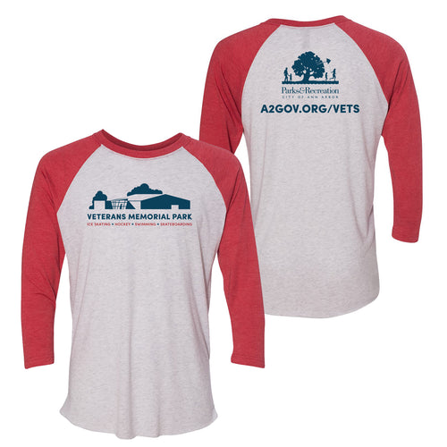 Veterans Memorial Park 3/4 Sleeve Baseball Raglan - Heather White / Vintage Red