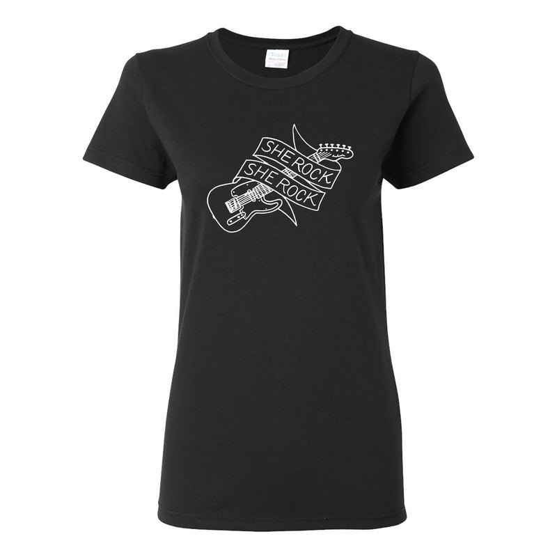 She Rock Guitar Logo Ladies Cotton Tee - Black