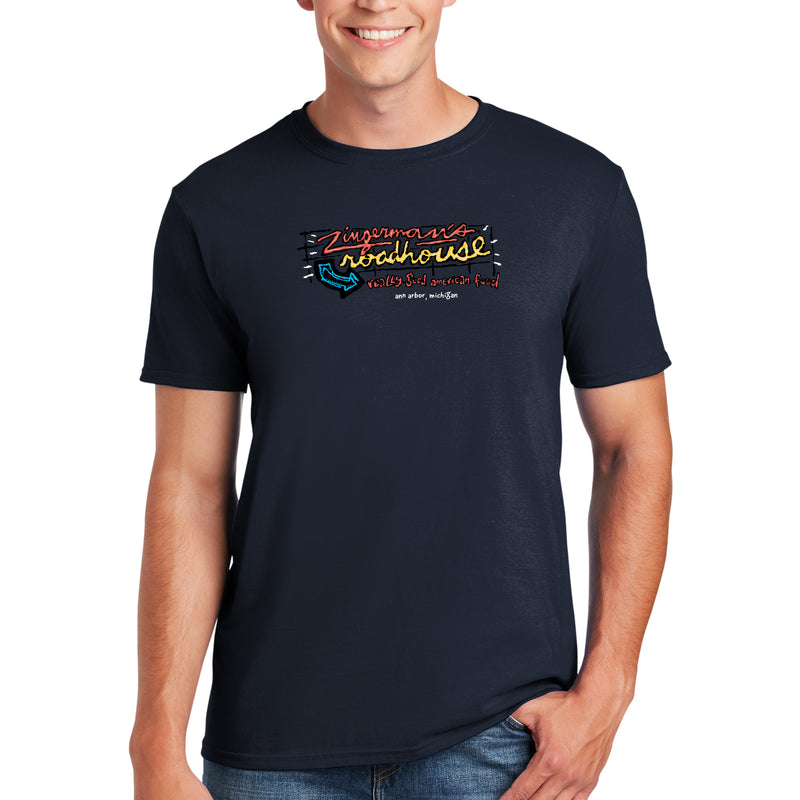 Zingerman's Roadhouse Neon Sign Soft Style T-Shirt- Navy