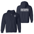 Ontairo Fire Maltese Cross Logo Full Zip Hooded Sweatshirt- Navy