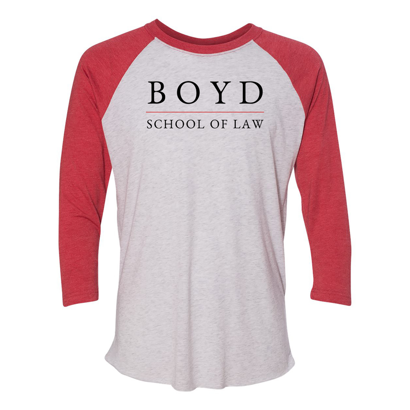 Boyd Apparel School of Law Baseball T-Shirt- Heather White/ Vintage Red