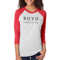 Boyd Apparel School of Law Baseball T-Shirt- Heather White/ Vintage Red